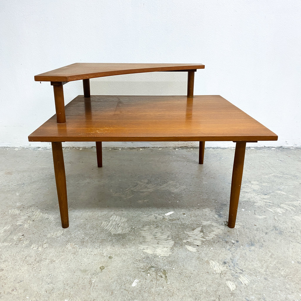 Mid Century Parker 2 Tier Teak Corner Coffee Table