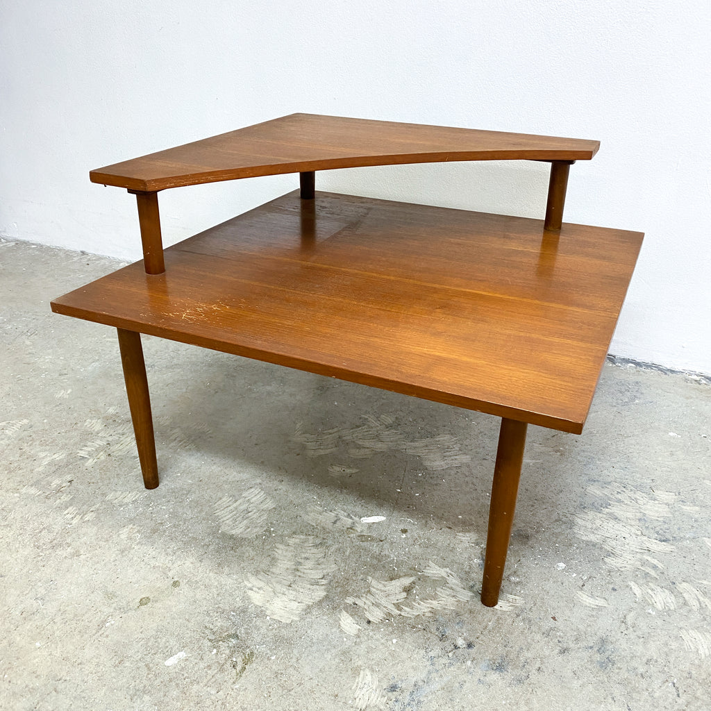 Mid Century Parker 2 Tier Teak Corner Coffee Table