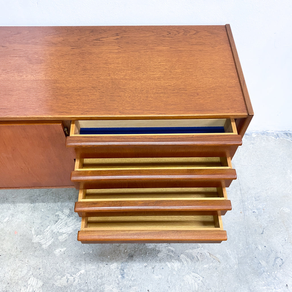Mid Century Parker Extra Long Teak Lip Handle Sideboard