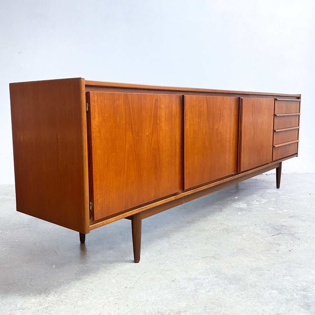 Mid Century Parker Extra Long Teak Lip Handle Sideboard