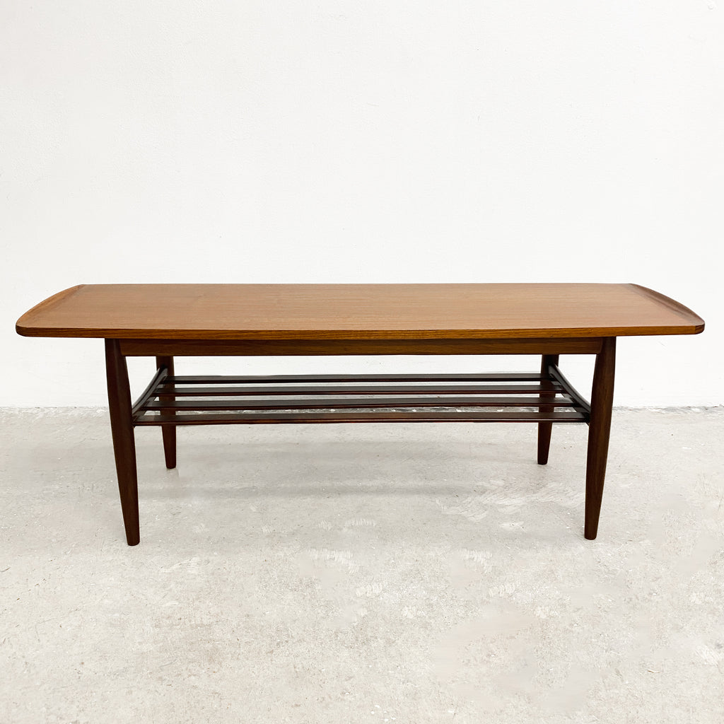 Mid Century Parker Lip End Teak Coffee Table - Restored