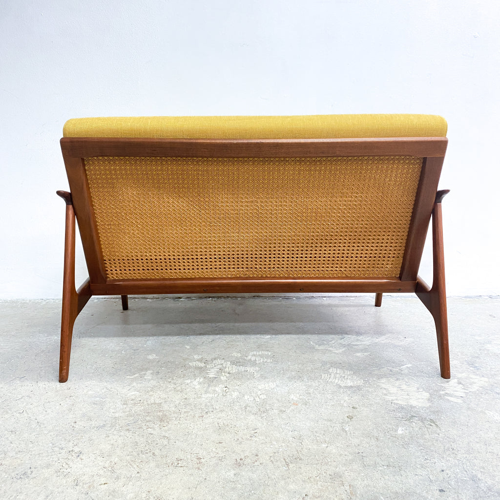 Mid Century Parker Rattan Back 2 Seater Lounge - Restored