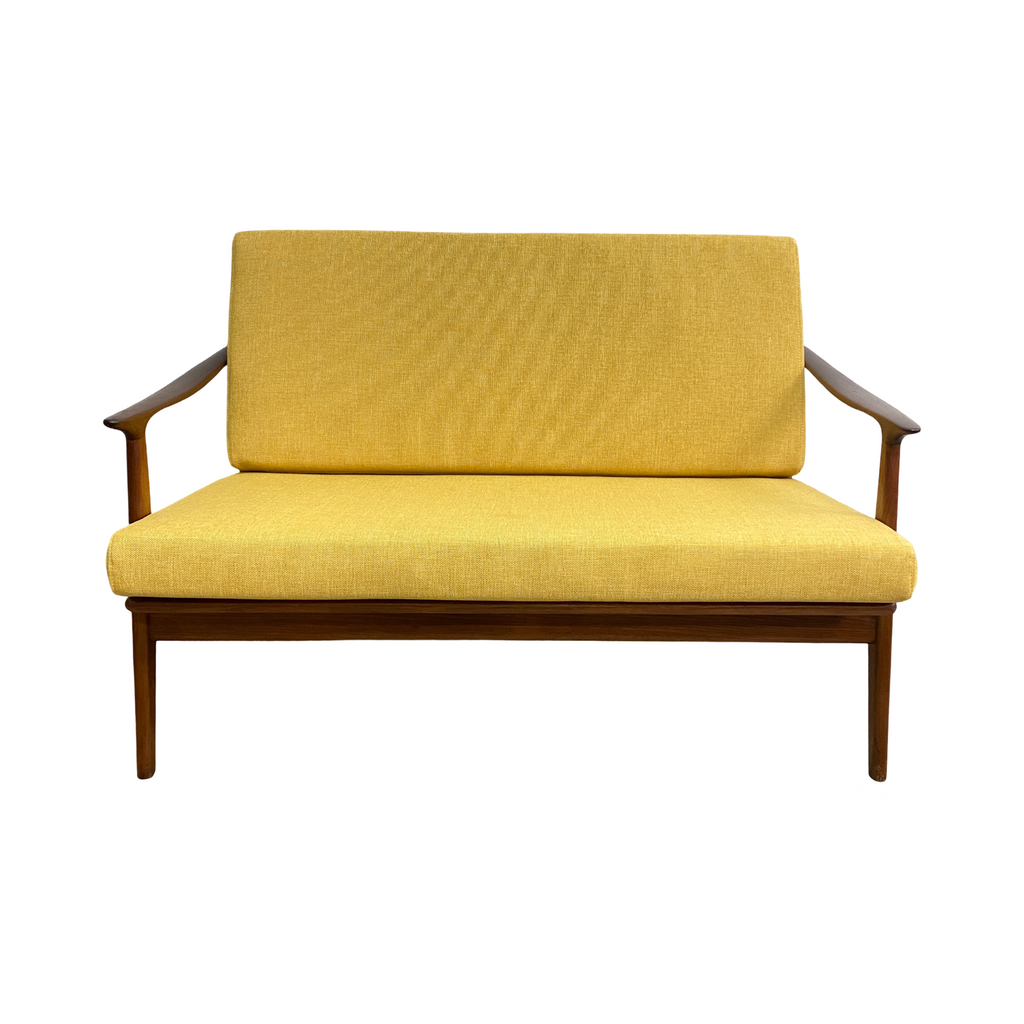 Mid Century Parker Rattan Back 2 Seater Lounge - Restored