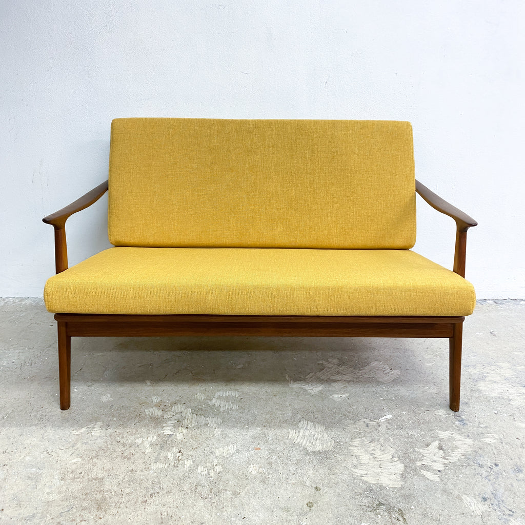 Mid Century Parker Rattan Back 2 Seater Lounge - Restored