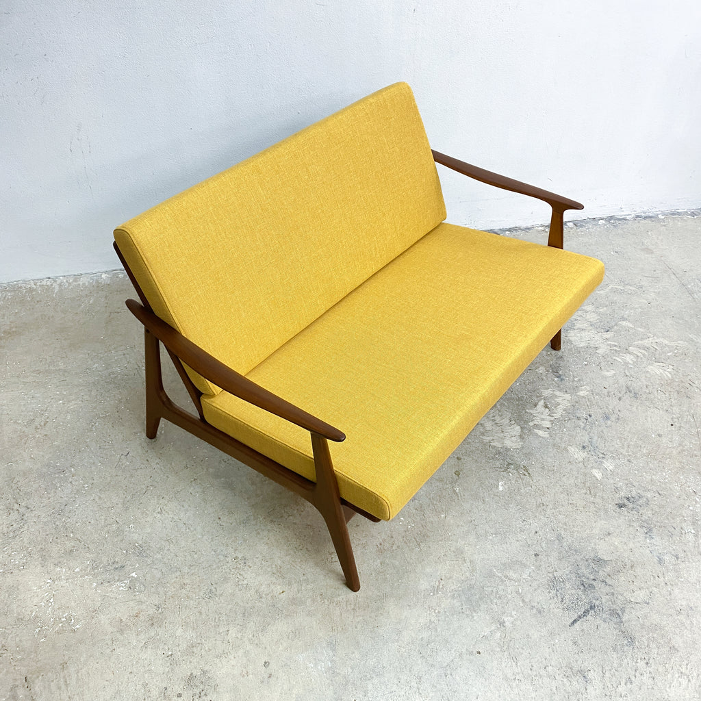 Mid Century Parker Rattan Back 2 Seater Lounge - Restored
