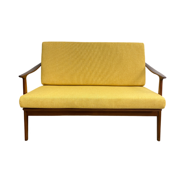 Mid Century Parker Rattan Back 2 Seater Lounge - Restored