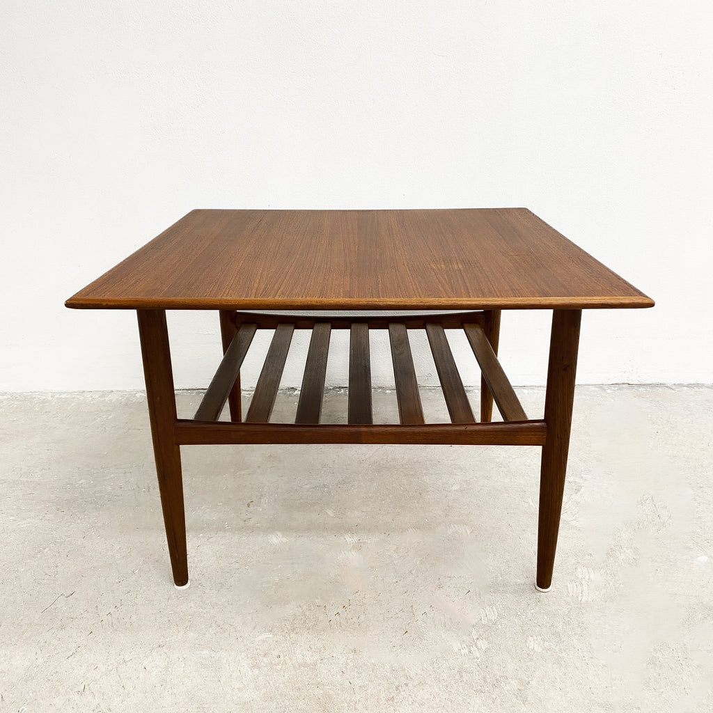 Mid Century Parker Teak Square Coffee Table With Magazine Shelf