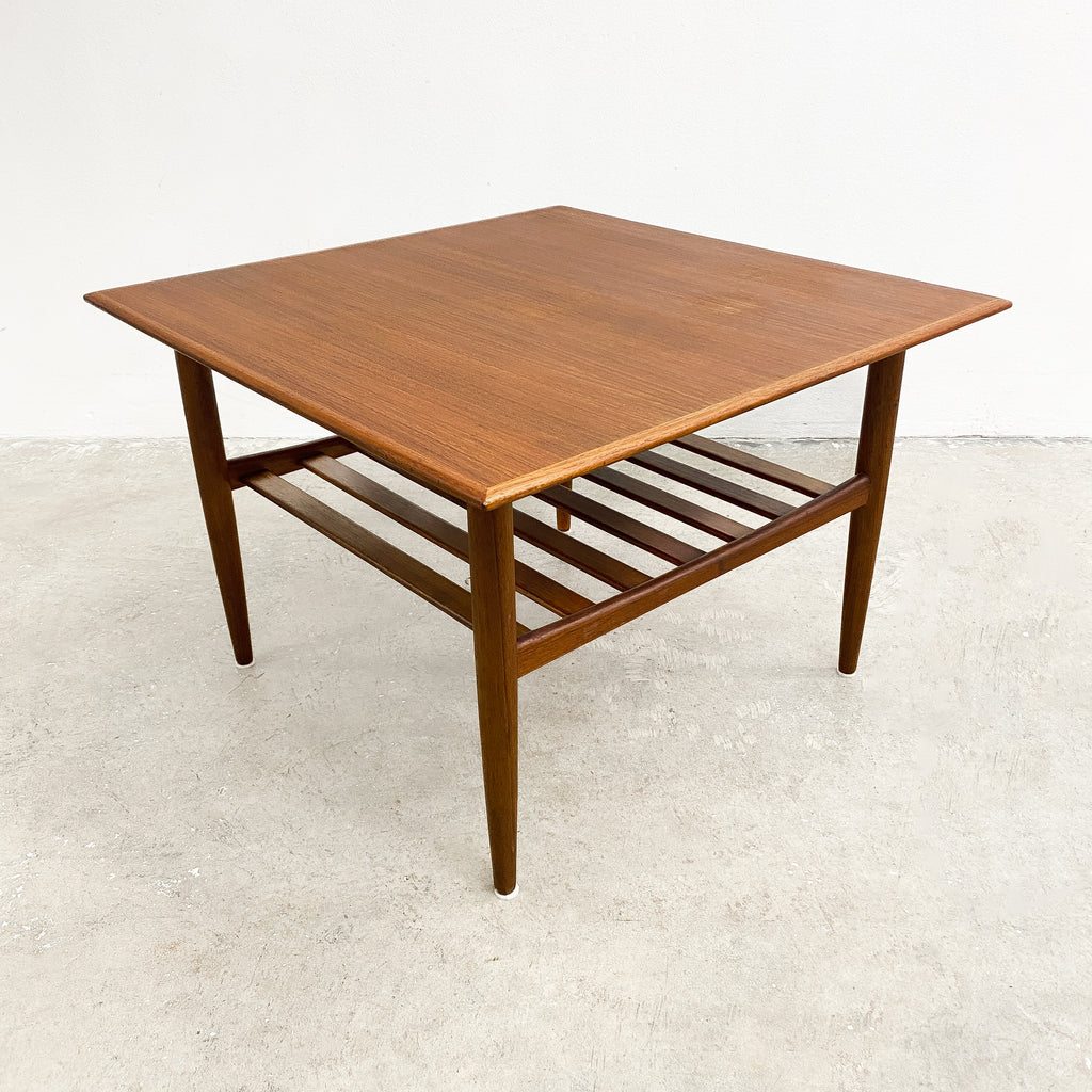 Mid Century Parker Teak Square Coffee Table With Magazine Shelf