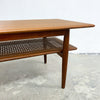 Mid Century Parker Teak Coffee Table With Rattan Magazine Shelf - Restored