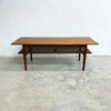 Mid Century Parker Teak Coffee Table With Rattan Magazine Shelf - Restored