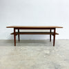 Mid Century Parker Teak Coffee Table With Rattan Magazine Shelf - Restored