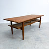 Mid Century Parker Teak Coffee Table With Rattan Magazine Shelf Model 138