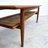 Mid Century Parker Teak Coffee Table With Rattan Magazine Shelf Model 138