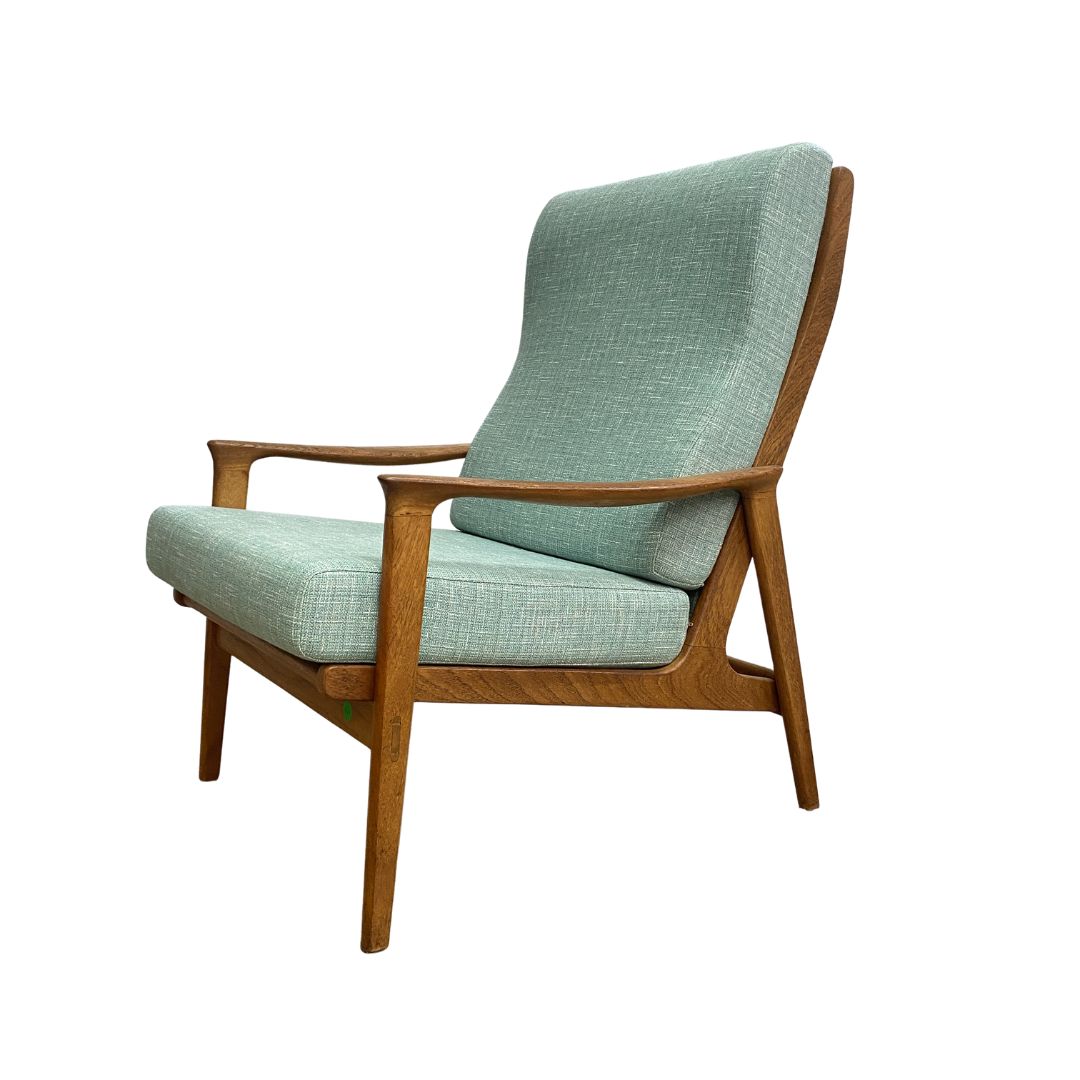Mid Century Parker Teak High back Armchair With New Upholstery