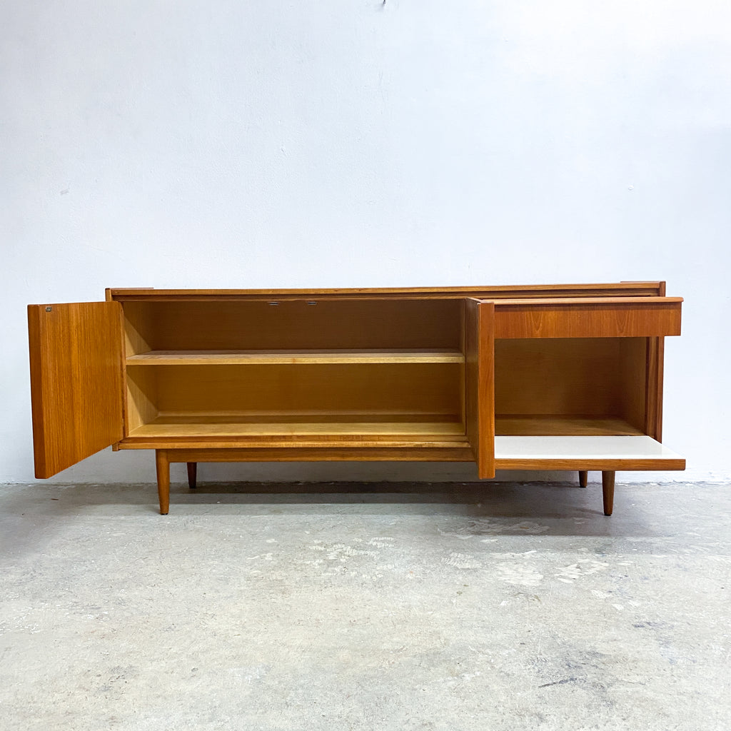 Mid Century Parker Teak Lip Handle Sideboard With Cocktail Cabinet - Professionally Restored