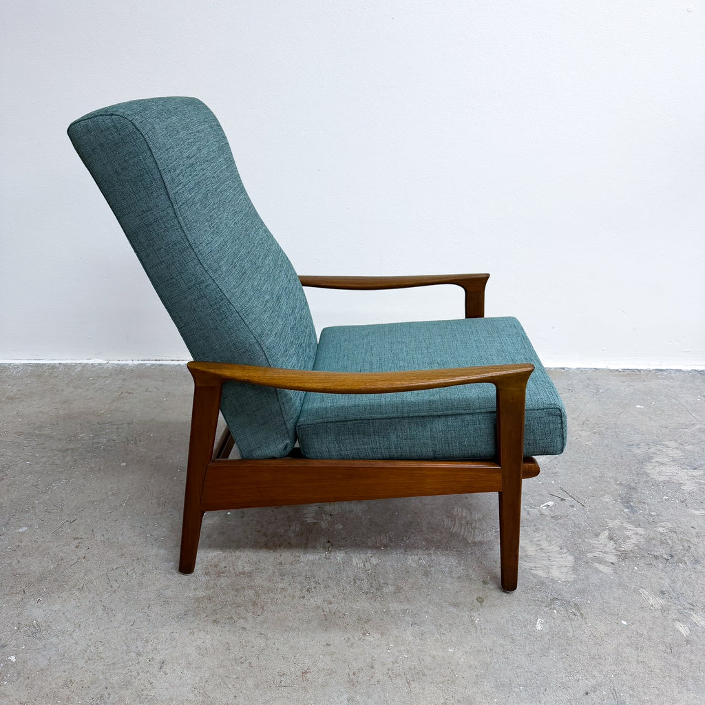Mid Century Parker Teak Recliner Armchair With New Upholstery