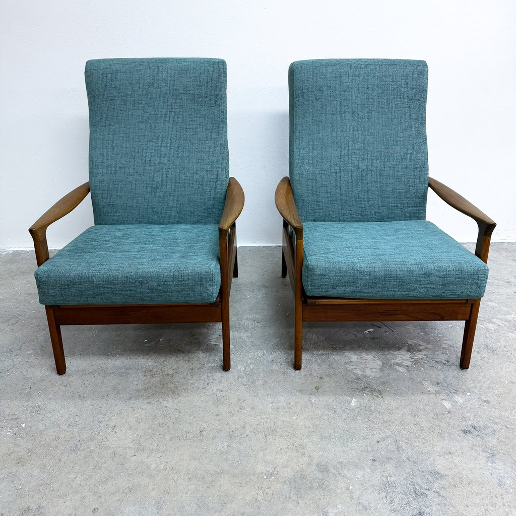 Mid Century Parker Teak Recliner Armchair With New Upholstery