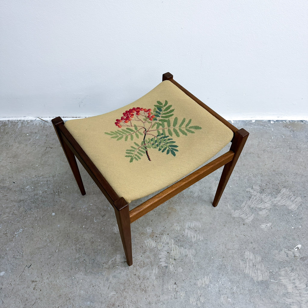 Mid Century Parker ‘Nordic’ Botanical Needlepoint Footstool