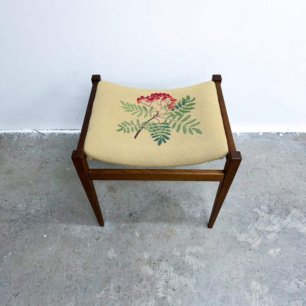 Mid Century Parker ‘Nordic’ Botanical Needlepoint Footstool
