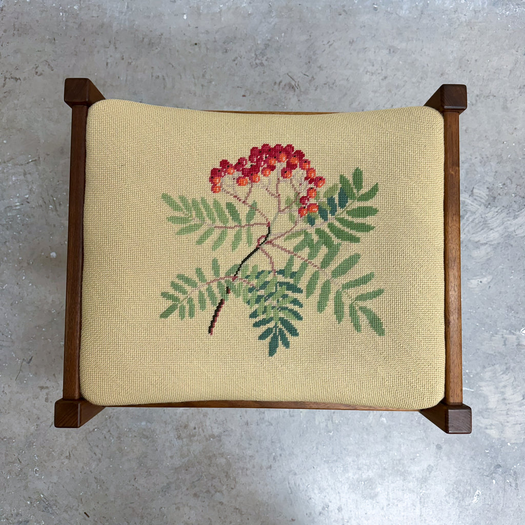 Mid Century Parker ‘Nordic’ Botanical Needlepoint Footstool