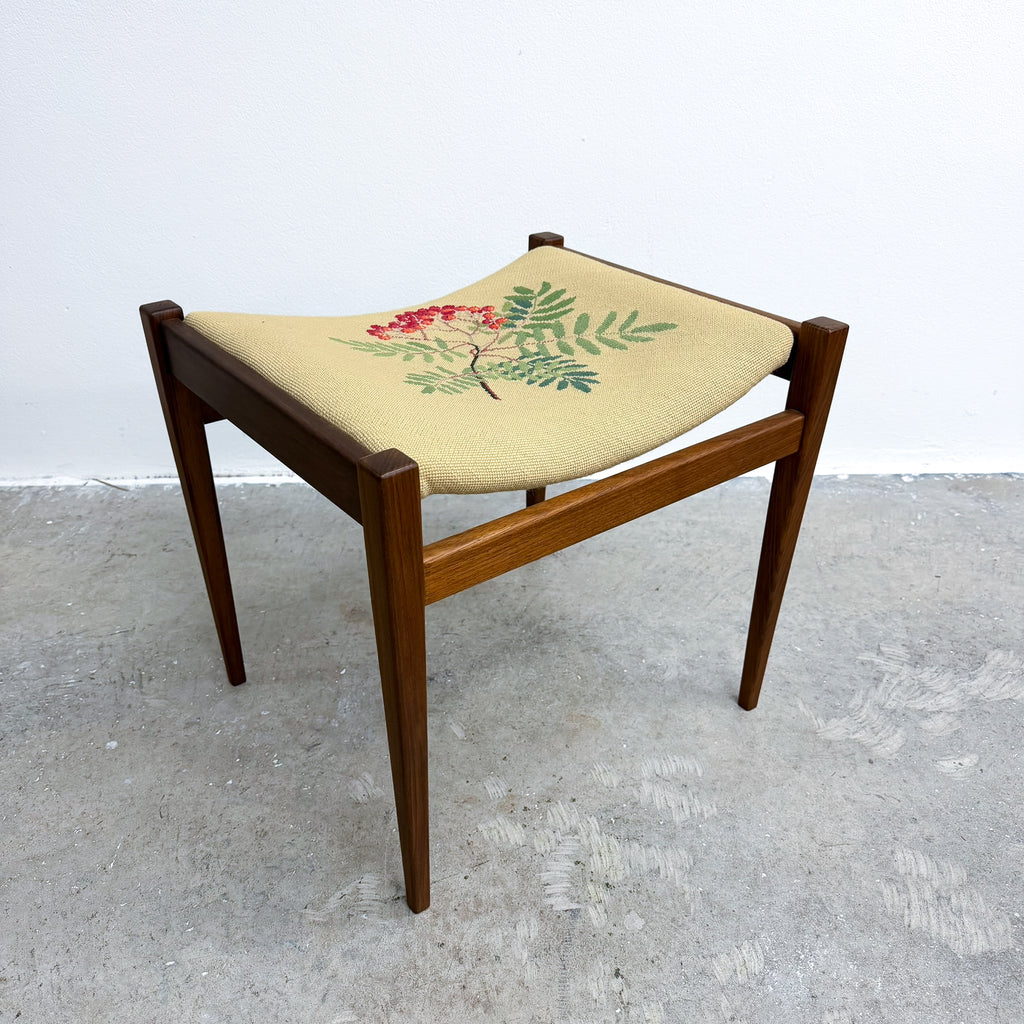 Mid Century Parker ‘Nordic’ Botanical Needlepoint Footstool