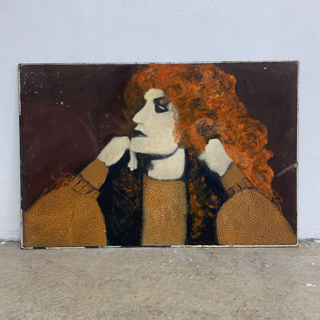 Mid Century Portrait Painting On Masonite By Elmer Needham