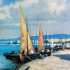 Mid Century Print of Coastal Boats at Rest