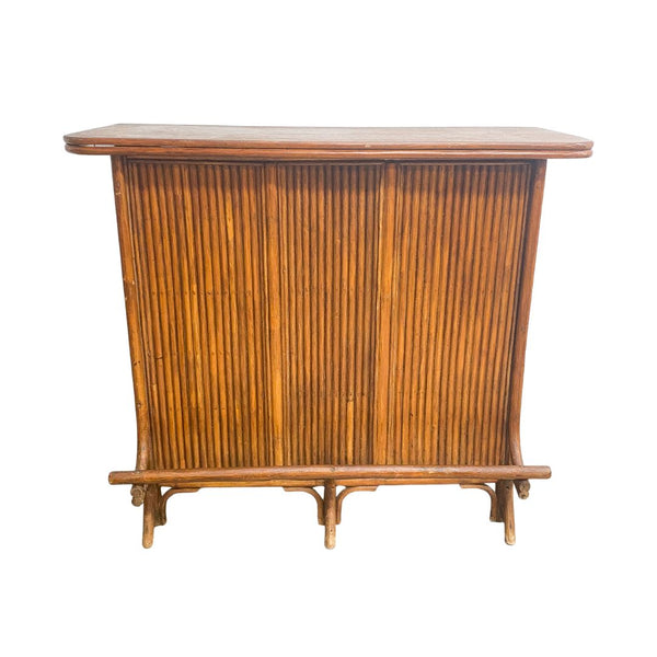 Mid Century Rattan Cane Tiki Bar Cocktail Cabinet
