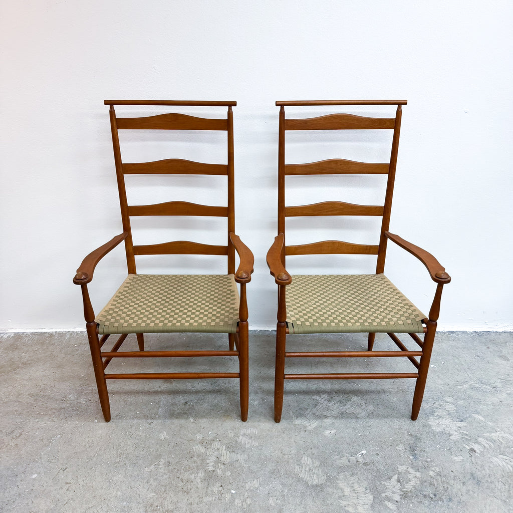 Mid Century Shaker Style Carvers With Woven Seat