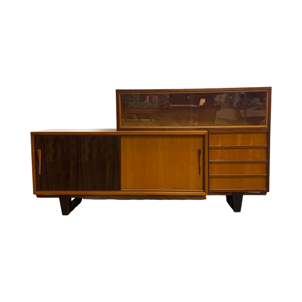 Mid Century  Sideboard With Display Top Cabinet