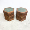 Mid Century Solid Teak And Marble Pair Of Bedsides