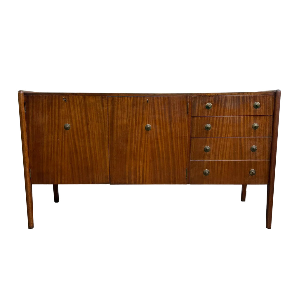 Mid Century Solid Wood Sideboard With Brass Handles