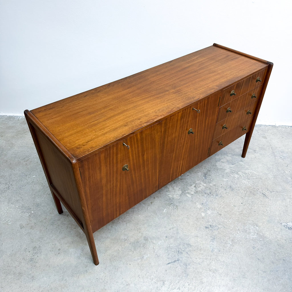 Mid Century Solid Wood Sideboard With Brass Handles