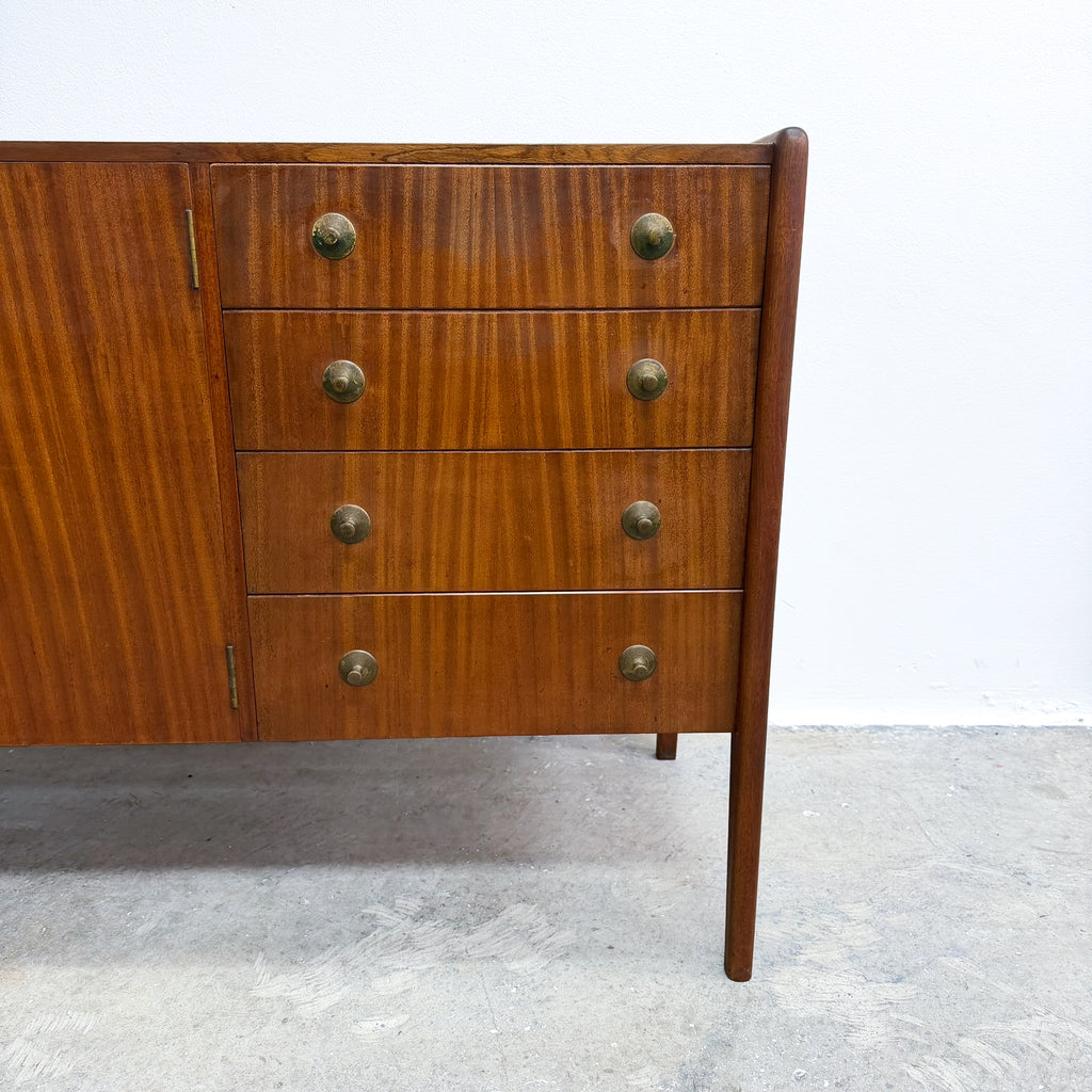 Mid Century Solid Wood Sideboard With Brass Handles