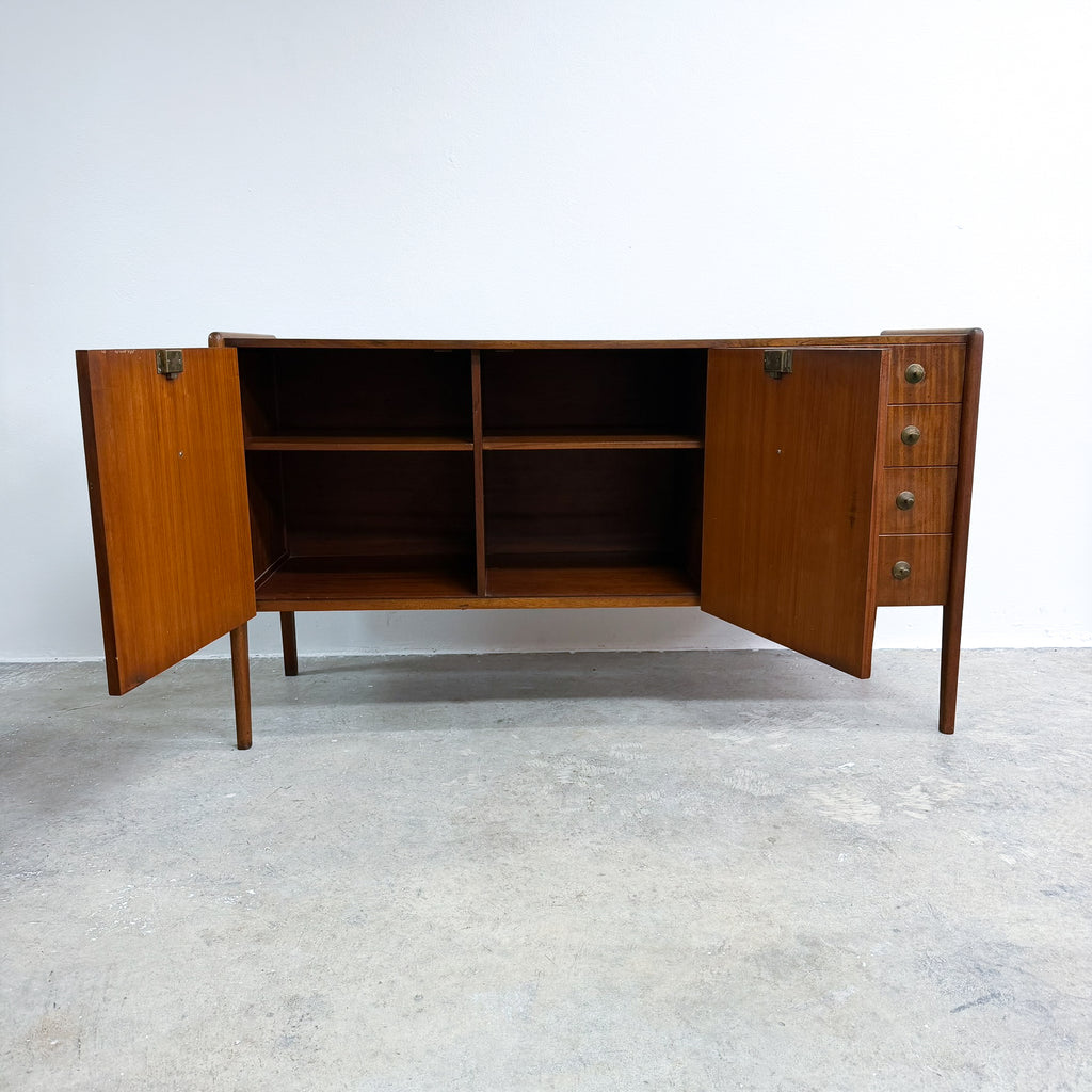 Mid Century Solid Wood Sideboard With Brass Handles