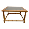 Mid Century Square Teak Faux Bamboo Carved Side Lamp Table