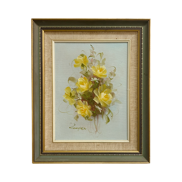 Mid Century Still Life Painting Of Yellow Flowers