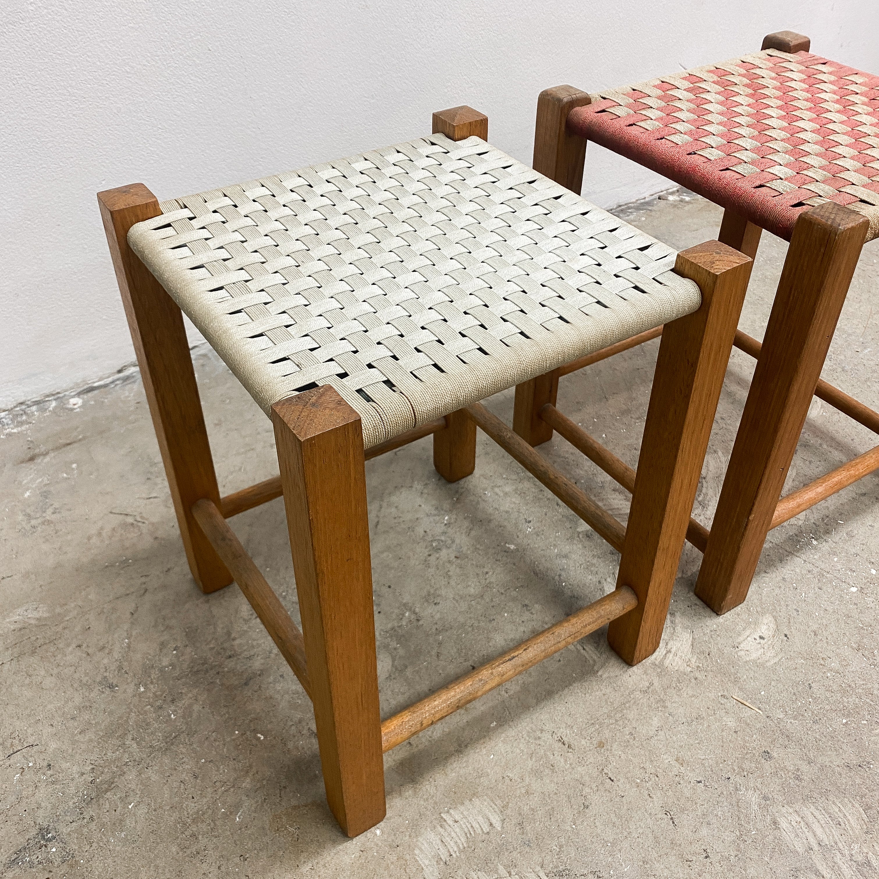 String Machine Stool Pair Of Mid Century String Woven Stools– The Design Ark