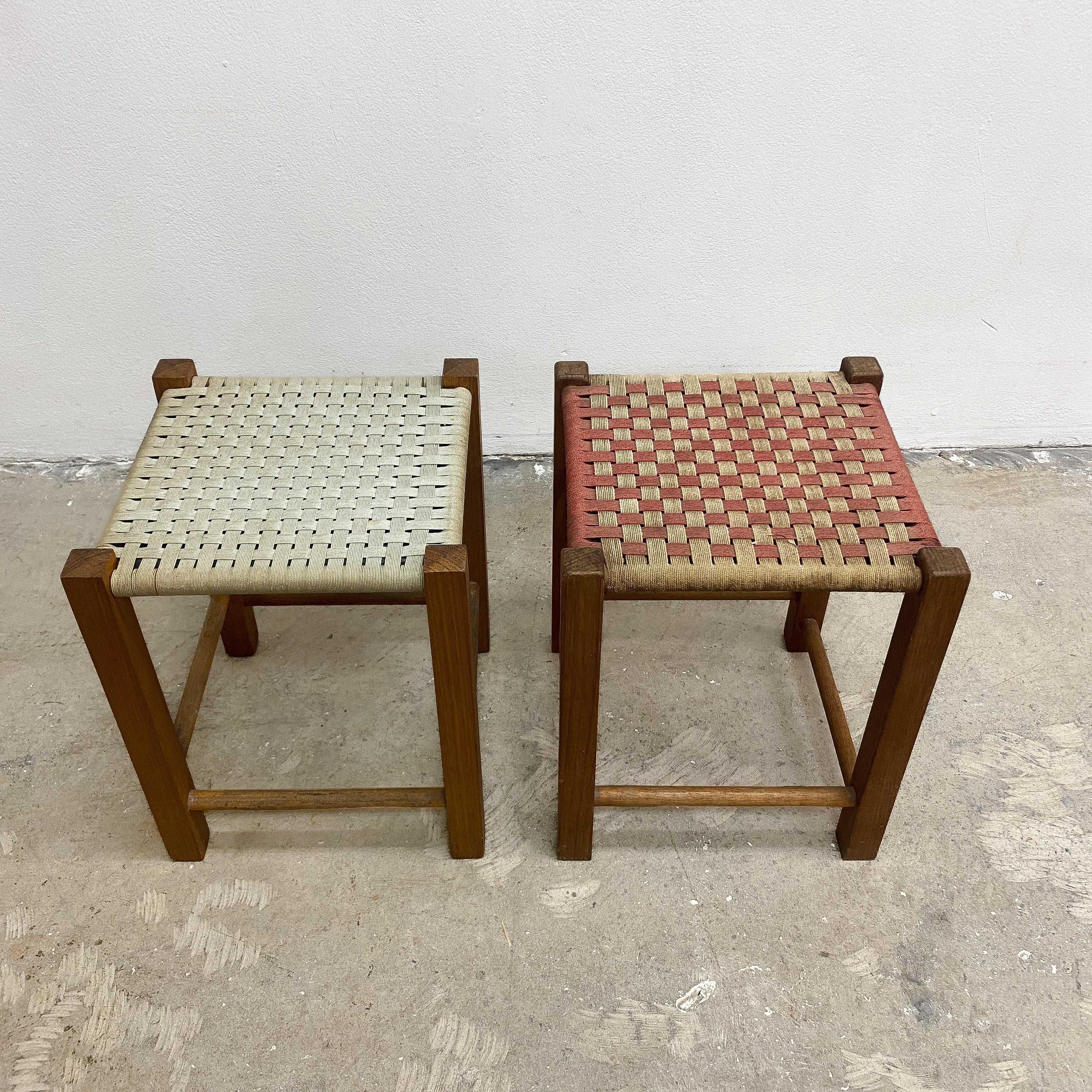 String Machine Stool Pair Of Mid Century String Woven Stools– The Design Ark