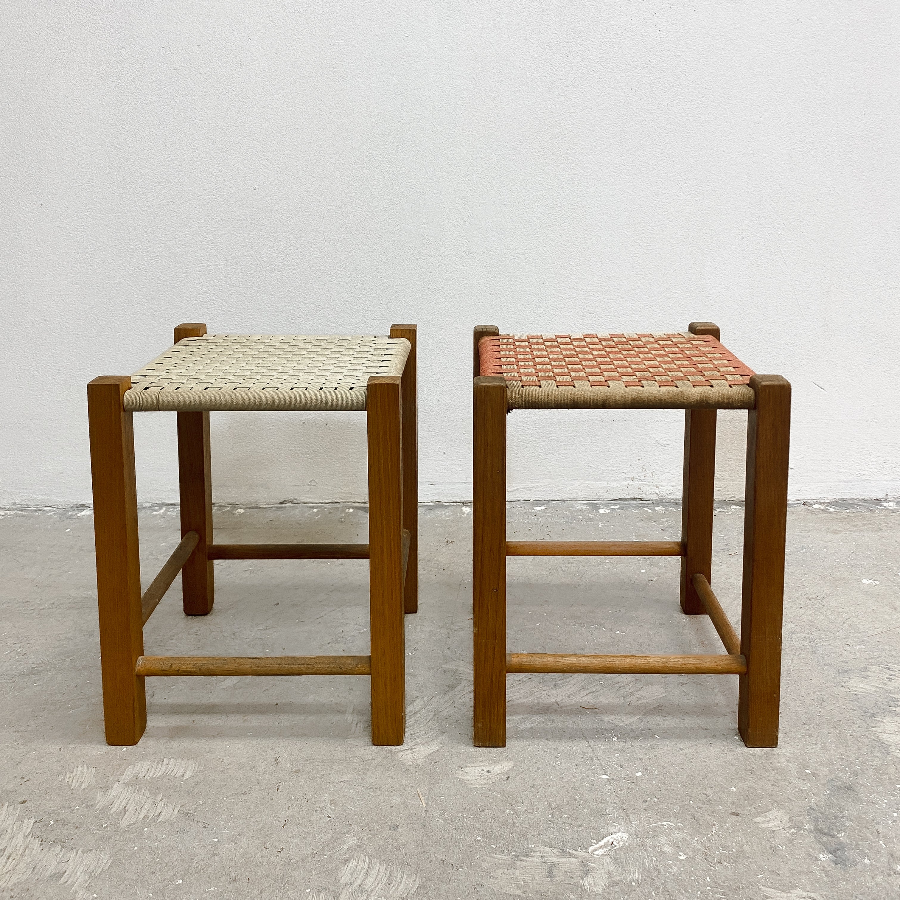 String Machine Stool Pair Of Mid Century String Woven Stools– The Design Ark