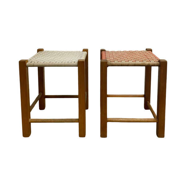 Pair Of Mid Century String Woven Stools