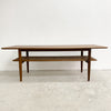Mid Century Teal Parker Model 139 Coffee Table With Rattan Shelf 