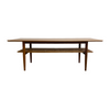 Mid Century Teal Parker Model 139 Coffee Table With Rattan Shelf 