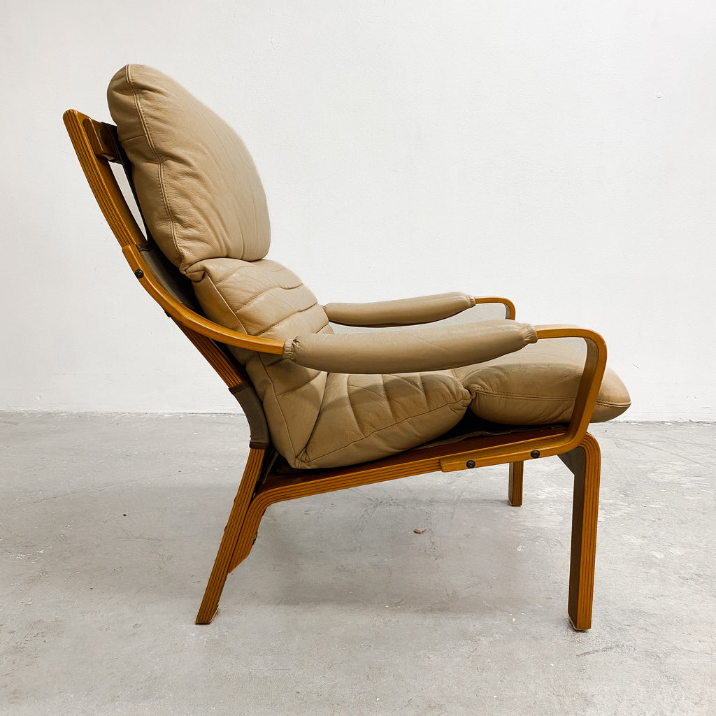 Mid Century Tessa Austin Leather Armchair With Footstool 