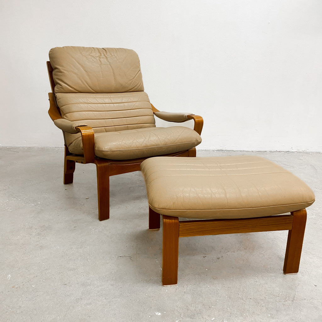Mid Century Tessa Austin Leather Armchair With Footstool 