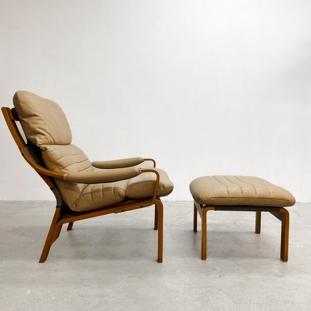 Mid Century Tessa Austin Leather Armchair With Footstool 