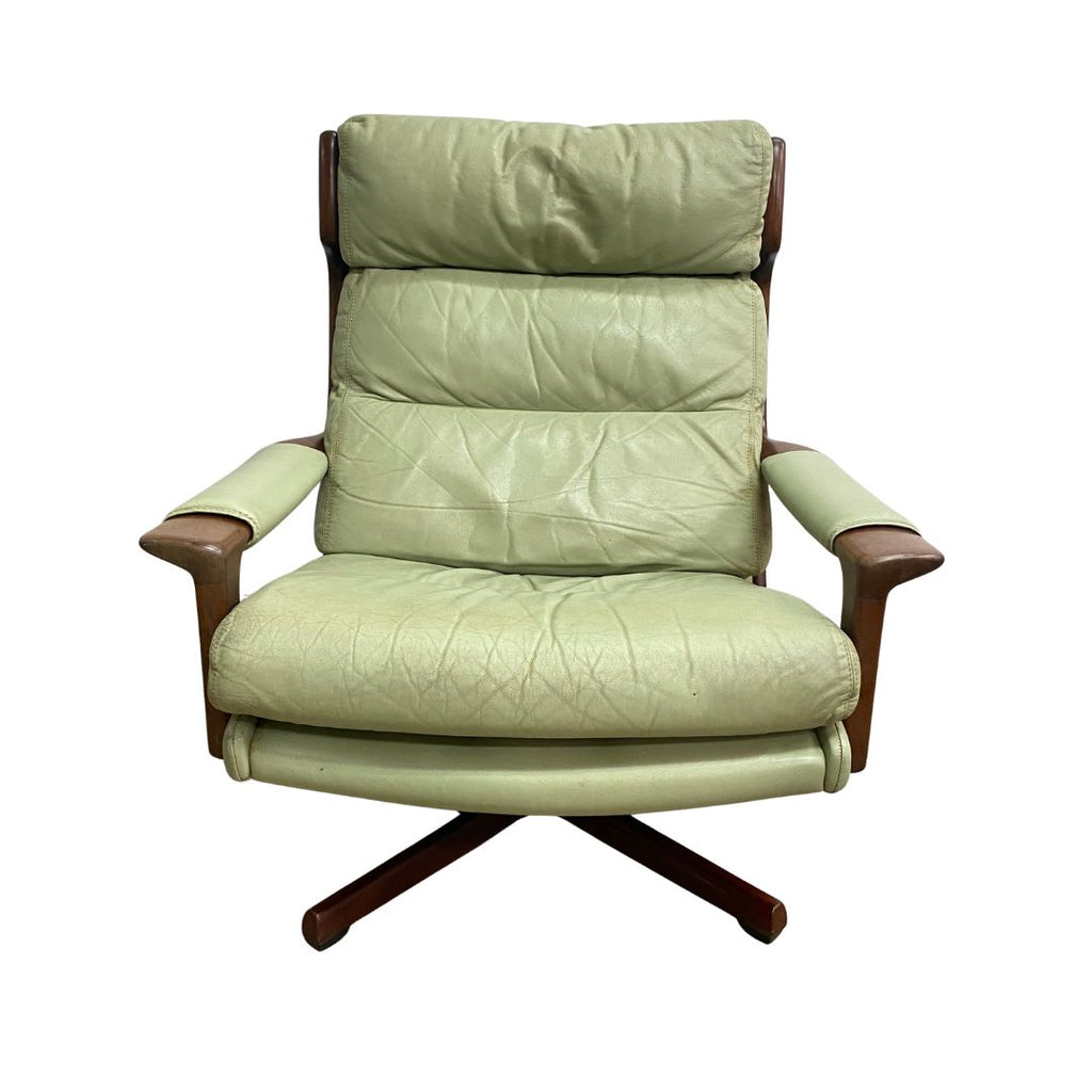 Mid Century Tessa Delmont Sage Leather Swivel Armchair