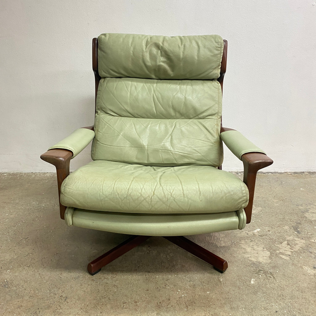 Mid Century Tessa Delmont Sage Leather Swivel Armchair