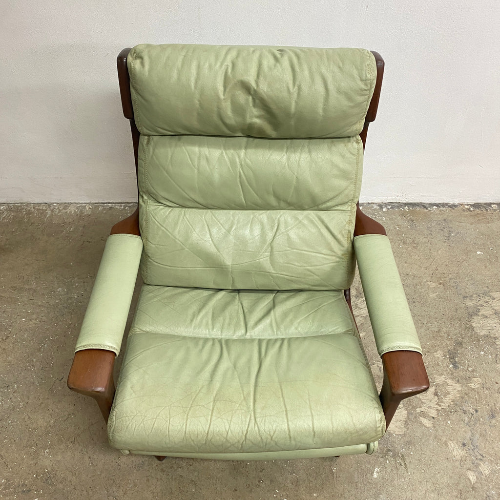 Mid Century Tessa Delmont Sage Leather Swivel Armchair