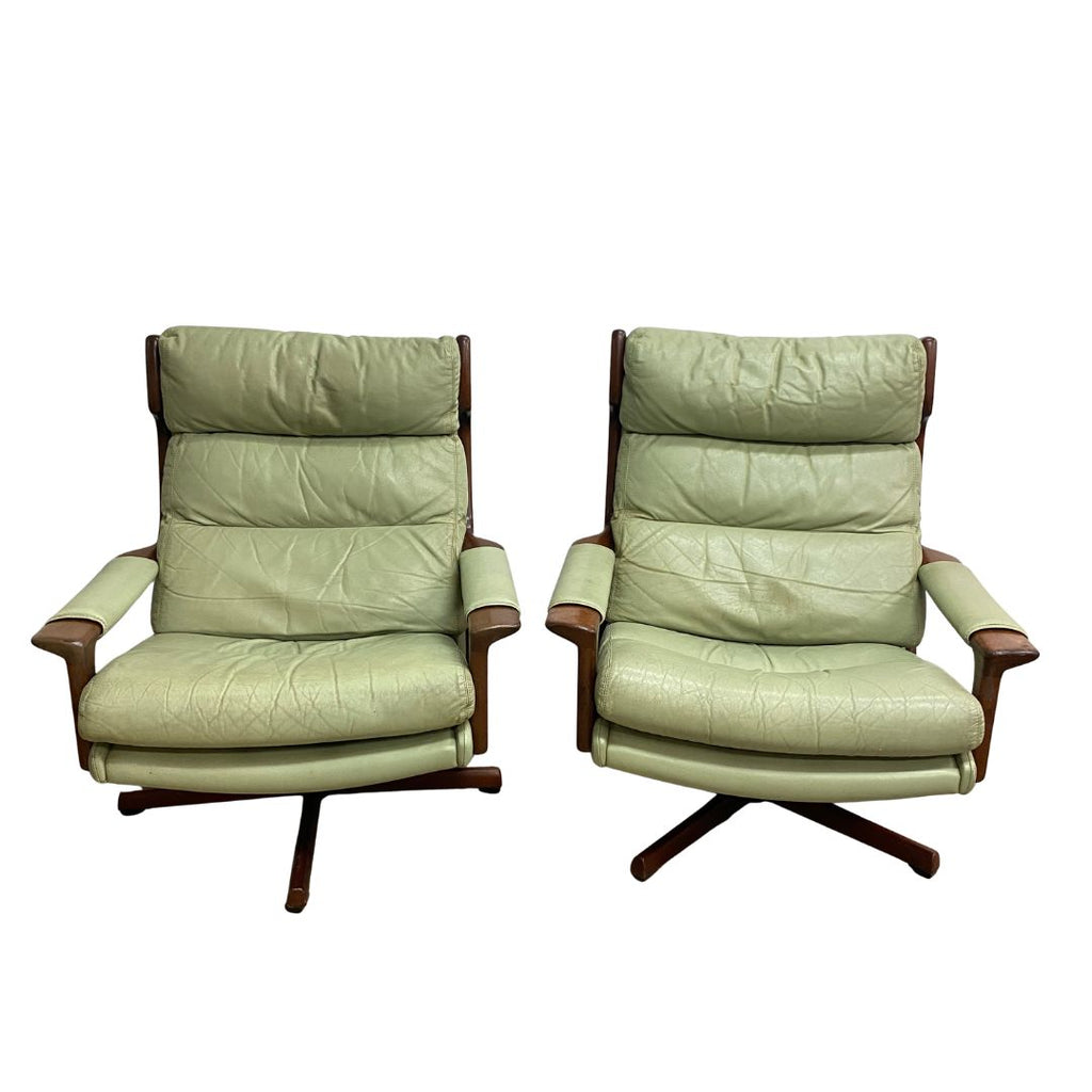 Mid Century Tessa Delmont Sage Leather Swivel Armchair